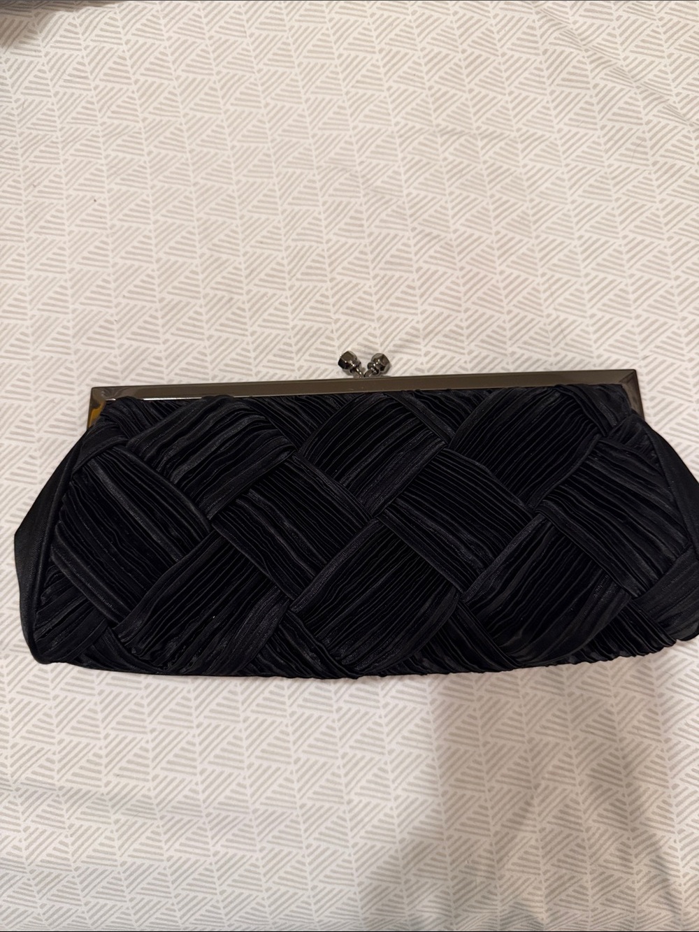 Kate Landry Black Woven Satin Evening Clutch